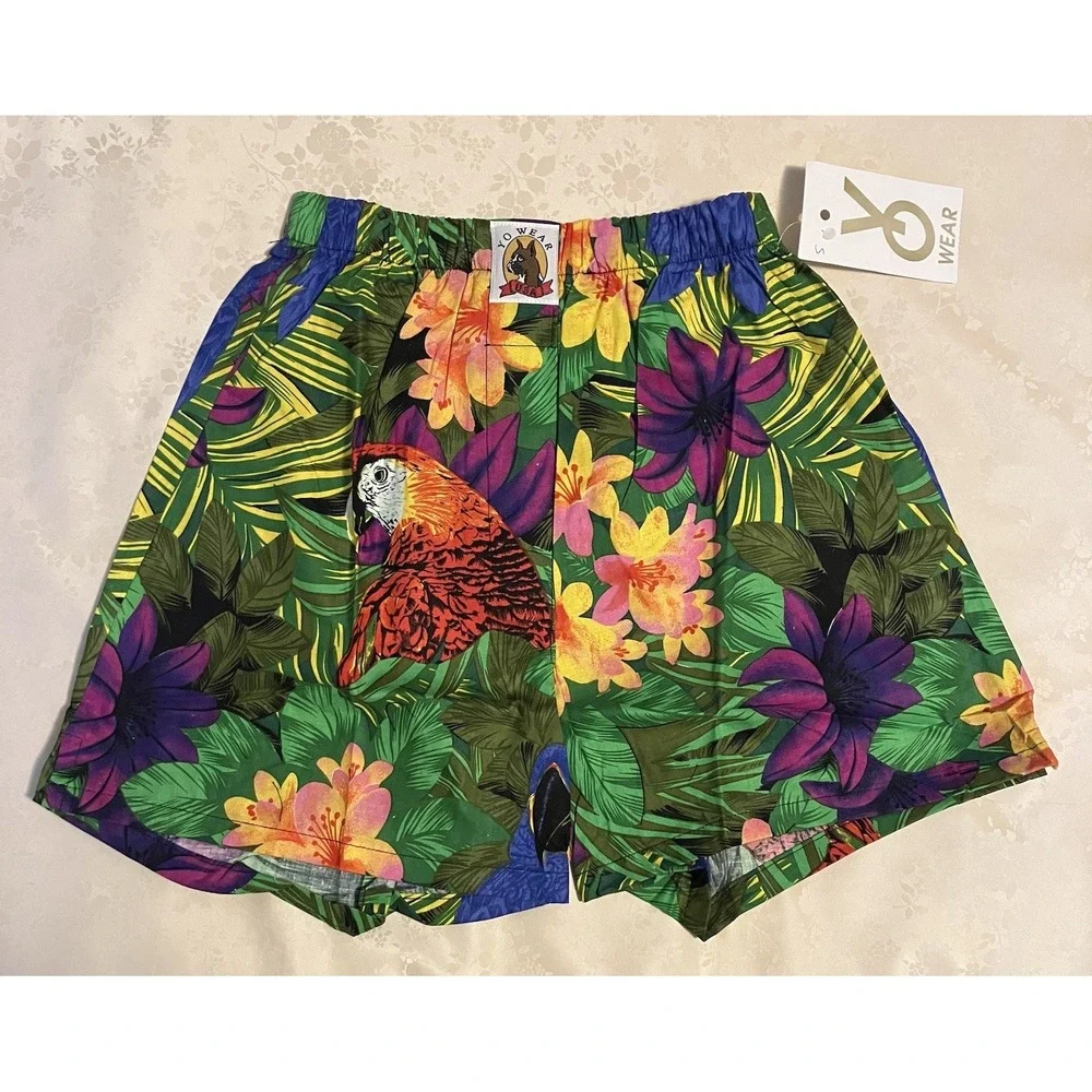 NOS Vintage Maxx Boxer Yo Wear Jungle Parrot Boxer Style Shorts Unisex 90s S USA